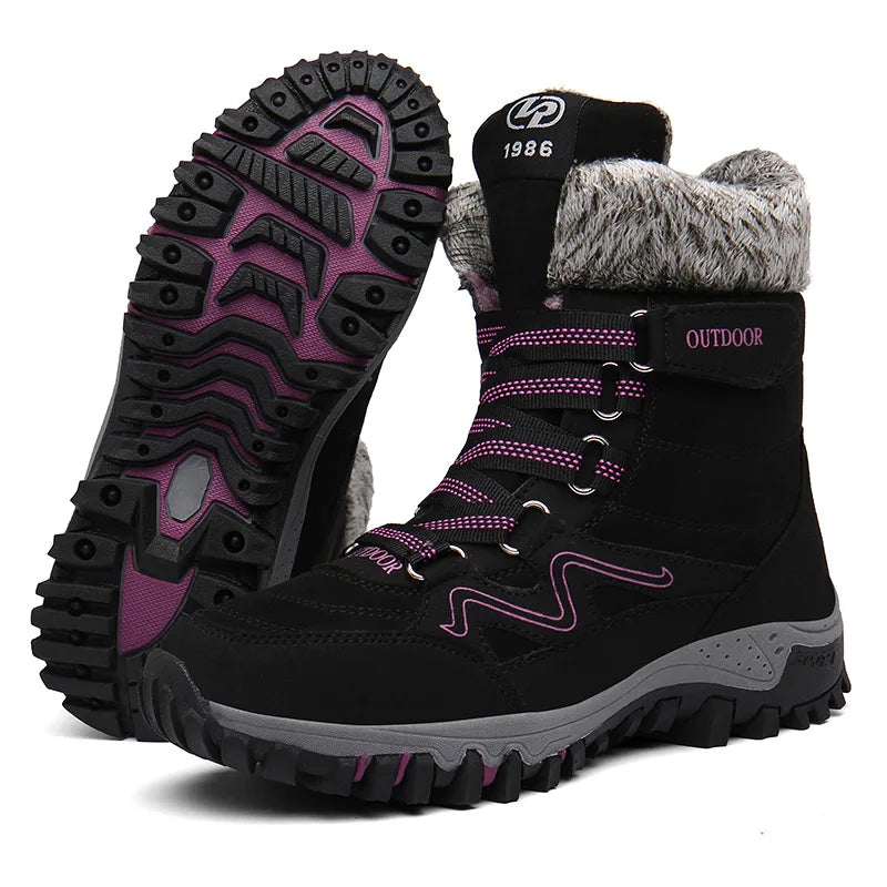 Bottes de Randonnee dHiver Chaudes & Impermeables noir et rose