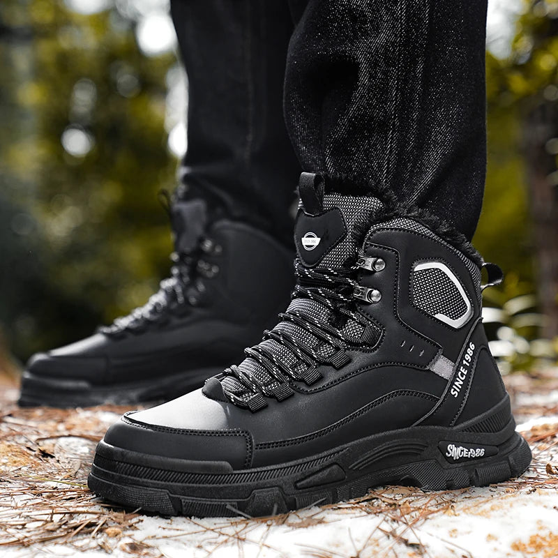 Bottines de Randonnee Chaudes, Impermeables et Confortables - Pour Hommes noir