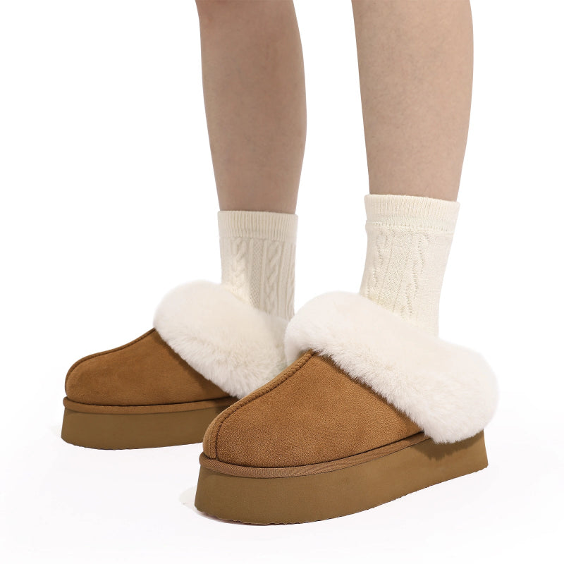 Chaussons d'Hiver Chaudes Fourrees marron1
