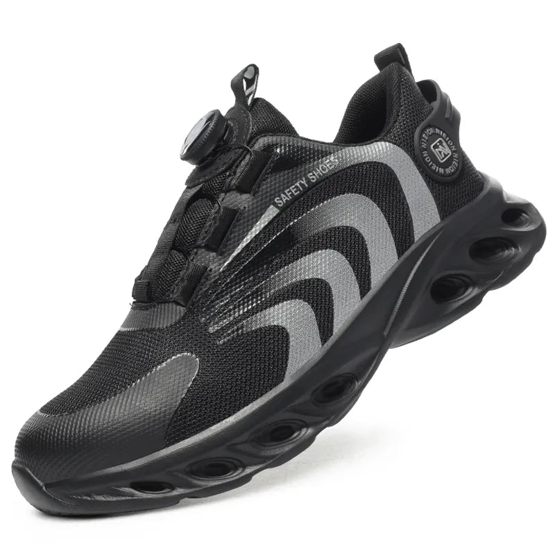 Chaussures de sécurité et protection avec lacet à bouton rotatif - hommes et femmes gris