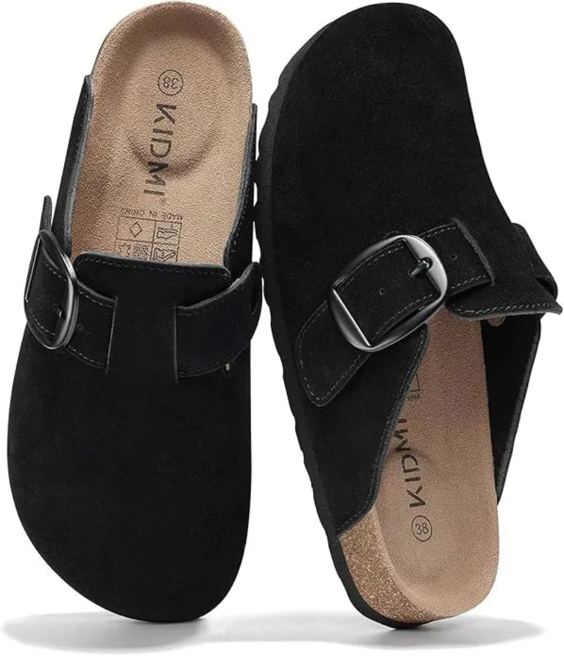 Sabots en Cuir Suede avec Grande Boucle noir