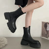 Women's Black Waterproof Faux Leather Flat Heel Ankle Boots